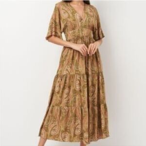 Zara Paisley Maxi Dress in Brown and Cream